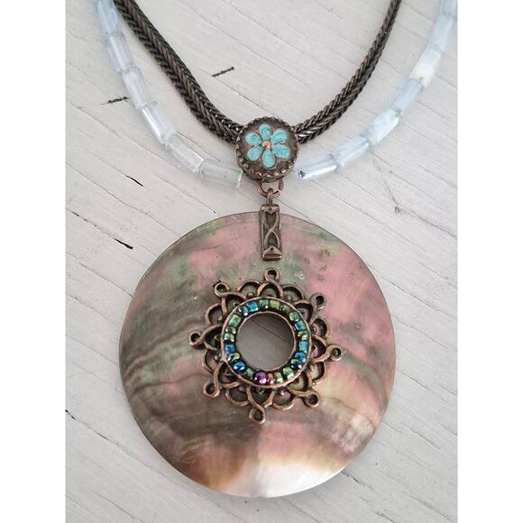 Avon Jewelry - Vintage Avon Abalone and Copper Pendant Necklace